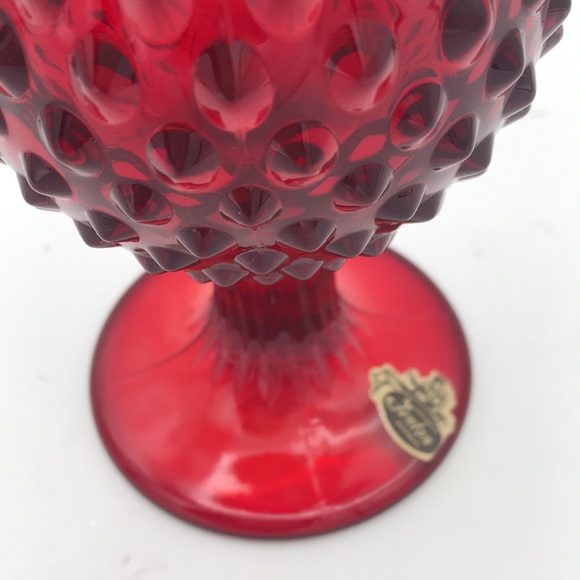 VTG MCM Fenton Ruby Red Amberina Hobnail 15" Swung Vase w/ Original Sticker - Picture 10 of 14